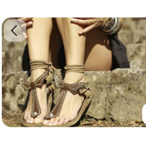 Isabel Marant Suede Studded LaceUp Sandals Women’s Sze 38 Leather Boho Gladiator - Picture 1 of 16